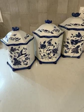 Blue Bliss Susan Winget Cracker Barrel Canister Set Of Three Complete Vintage