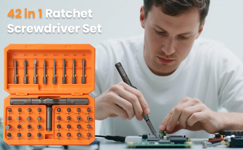 42PCS T-Shaped Ratchet Screwdriver Kit with Detachable Handle Tool Storage Case 