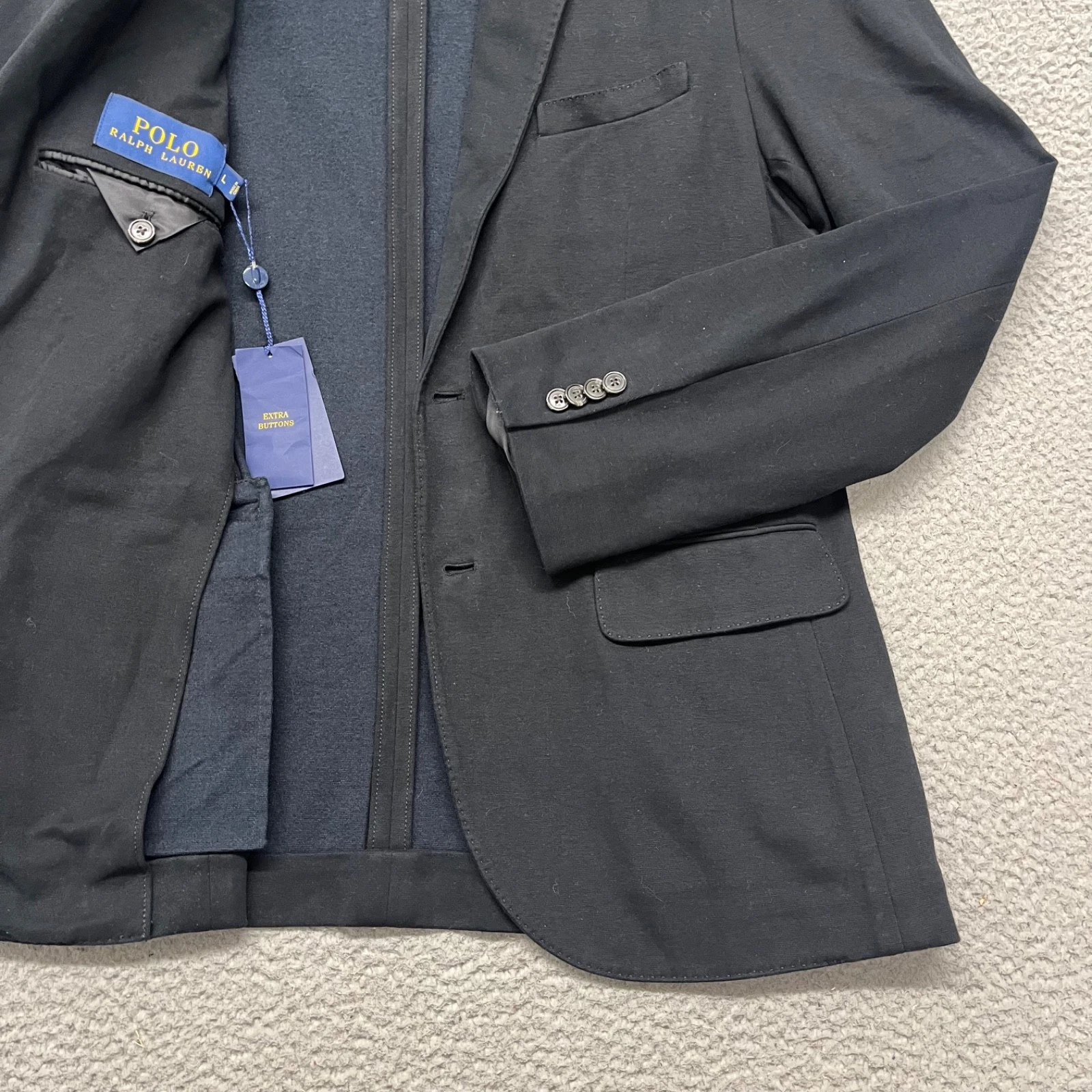 Polo Ralph Lauren Blazer Mens L Black Knit Preppy Classic Collegiate Cotton - product detail image 2