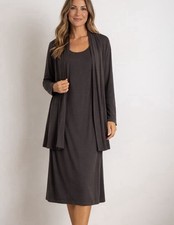 J Jil Gray Wearever Matte Jersey L/S Cardigan Jacket Dress Set sz Large