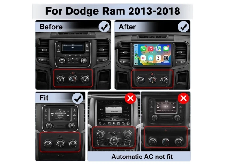 8 Core Car Radio Stereo for Dodge RAM 1500 2500 3500 4+64GB 2013-2018 Manual AC - Image 3 of 4