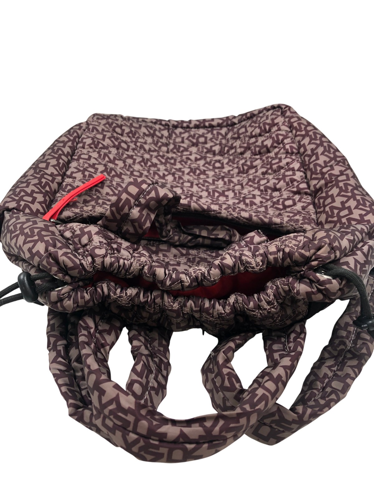 DKNY Quilted Backpack Monogram Pattern with Red A… - image 8