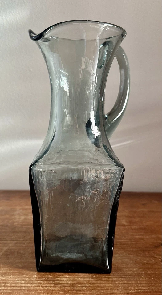 复古 MCM 玻璃水罐方形纹理冰斯堪的纳维亚 Holmegaard 风格 9 英寸高 — 第 2/4 张图片