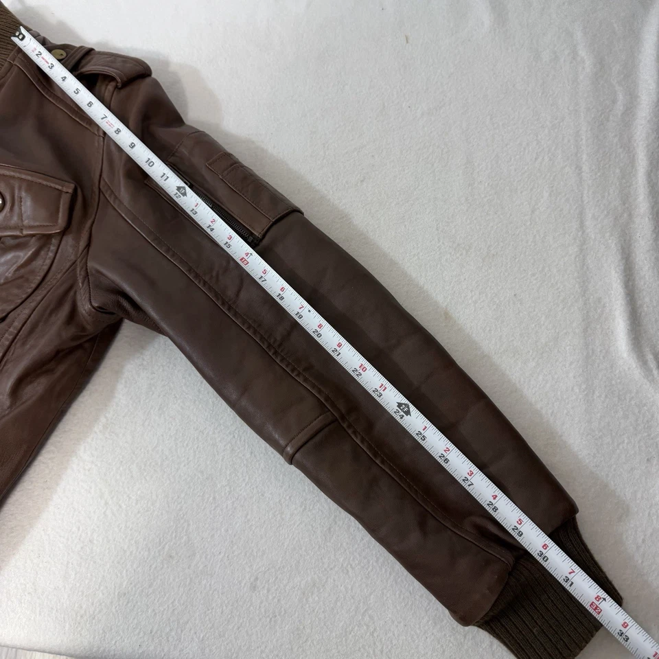 Rocawear Leather Bomber Jacket Mens XL Brown Full Zip Button Quilt Lined Coat - Image 3 of 4