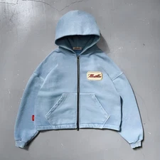 Vintage Y2K Men’s Zip-Up Hoodie Blue Cream Retro 2000s Streetwear