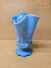 vintage Fenton Blue Cabbage Rose Blue Slag Glass Handkerchief Vase