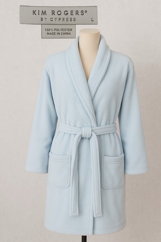 Kim Rogers hellblau Plüsch Fleece Morgenmantel L | Schalkragen Gürtel 48" Lounge - Bild 2 von 5