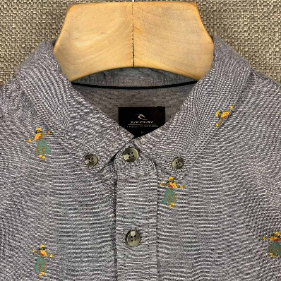 Rip Curl Men's Shirt M Short Sleeve Hawaiian Hula Girl Classic Fit Gray Medium - Image 3 of 4