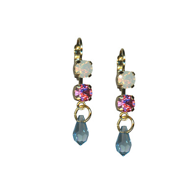Mariana Earrings Lovely White Opal, Rose & Lt Turquoise Austrian Crystals Mem...