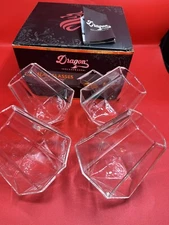 Set of 4 ~ Dragon "DIAMOND" Handcrafted Dragon Glass  ~ 10oz  ~ 4" Tall w/Box