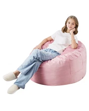 3 feet Round Bean Bag Chair Kids with Removable Cover & Dutch Velvet Pink