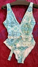 Melissa Odabash Plunging Belted One Piece Swimsuit Belize Paisley Size 12/48