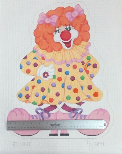 TT / NPH needlepoint HP handpaint canvas CLOWN girl lady pink shoes 13m 13x16.5" - Picture 5 of 6