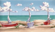 Seaside Sailboat Coastal Nautical Beach Wallpaper Border, Blue 15' x 9.9"