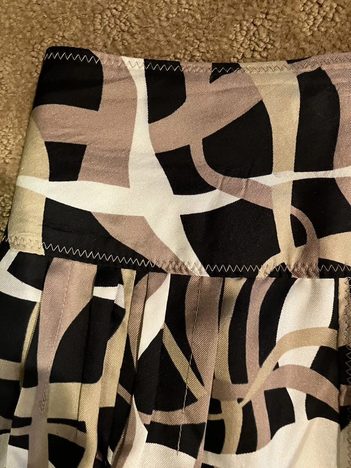 Falda Josephine Chaus Talla 6 Seda Línea A Forrada Negra Beige Taupe Estampado Geométrico Foto 3 de 4