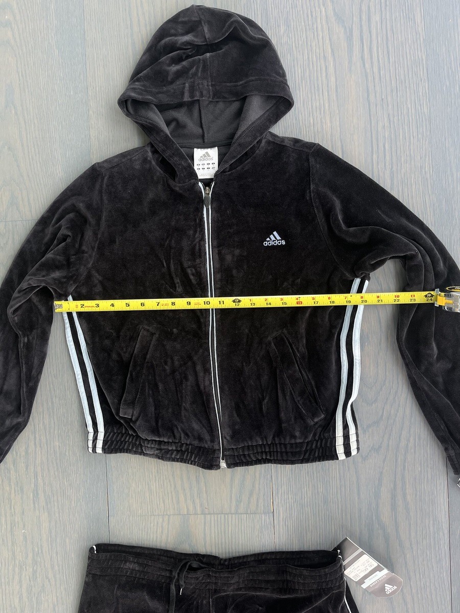 Y2K Adidas Velour Tracksuit Jacket Pants Black Women's M NWT New