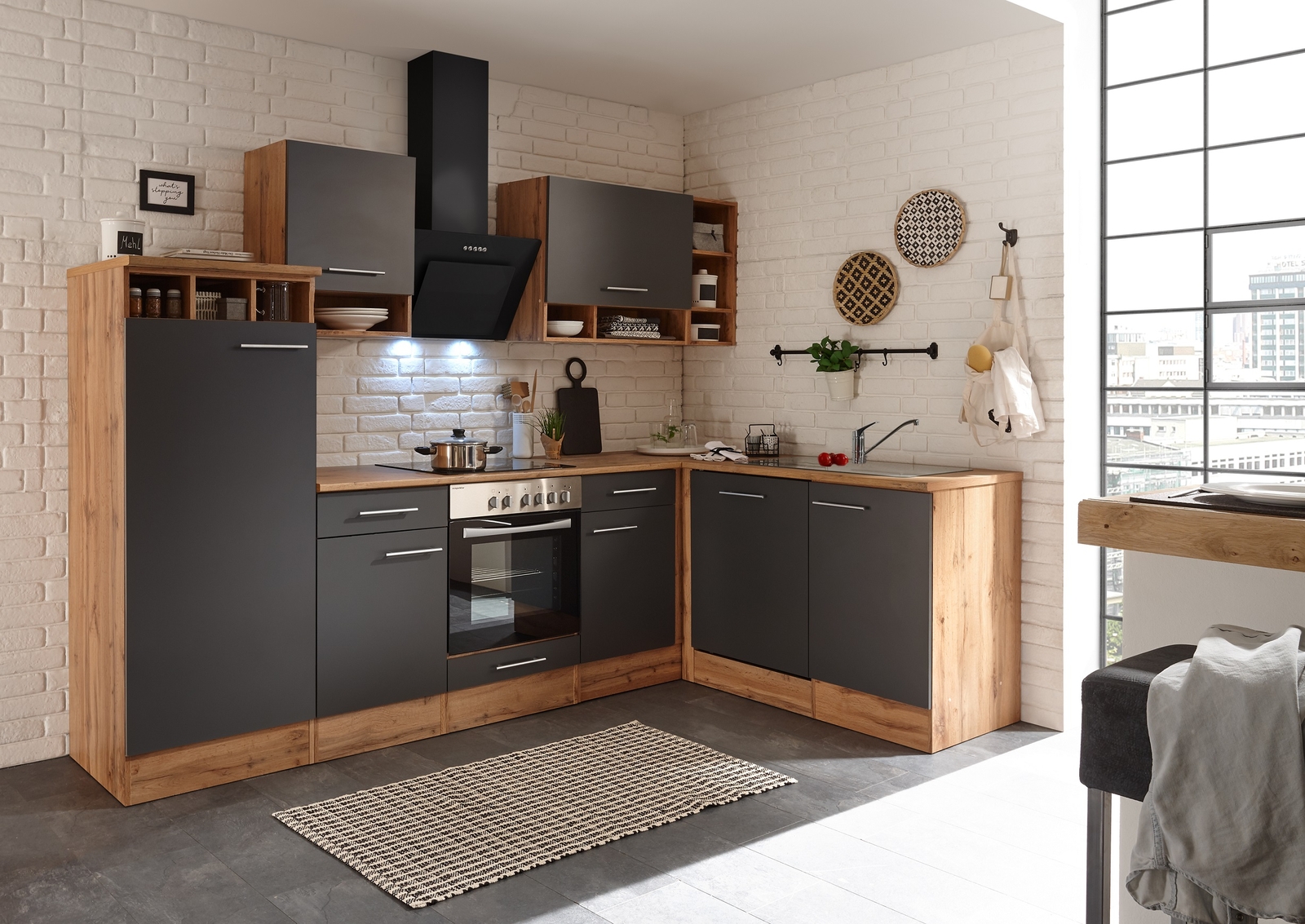 Cocina Módulo De Cocina Esquina Roble Gris Hilde 280x172 CM Respekta