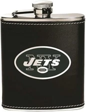 New York Jets Leather Wrapped Stainless Steel Flask