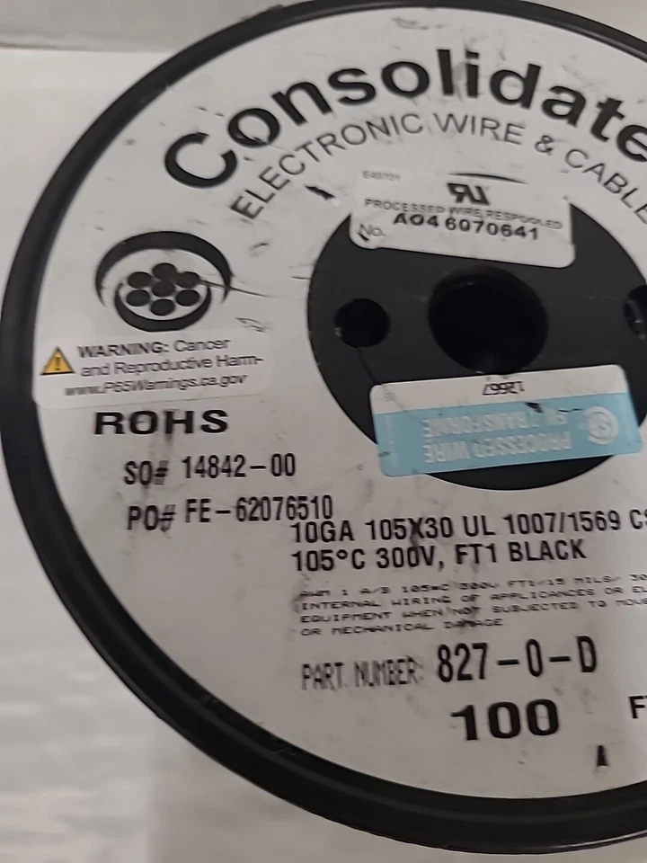 Consolidated Wire Conwire Wire 10 Ga 1 Conductor 100ft Black 1007/1569, 827-0-D - Image 2 of 4