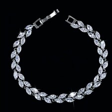 Brazalete de tenis enchapado en platino de 18 quilates con joyería nupcial marquesa de cristal de Swarovski