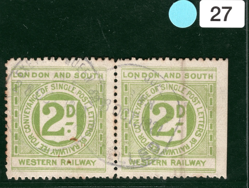 Estampillas con letras GB Devon L&SWR RAILWAY RARAS *Par* 2d EXETER QUEEN ST 1921 SBW27 Foto 3 de 4