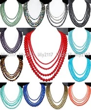 4 Rows Natural 4/6/8/10mm Multicolor Gemstone Round Beads Necklace 16-24'' AAA