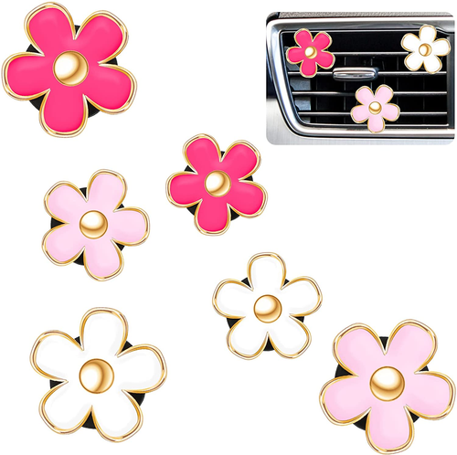 6 Pcs Daisy Flower Air Vent Clip Accessories Air Conditioning Outlet Clip Car Ai
