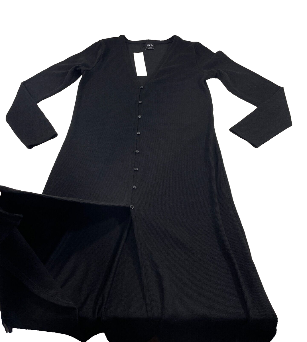 NWT Zara Women's Black Long Sleeve Button Down Front Long Dress Size M |  eBay