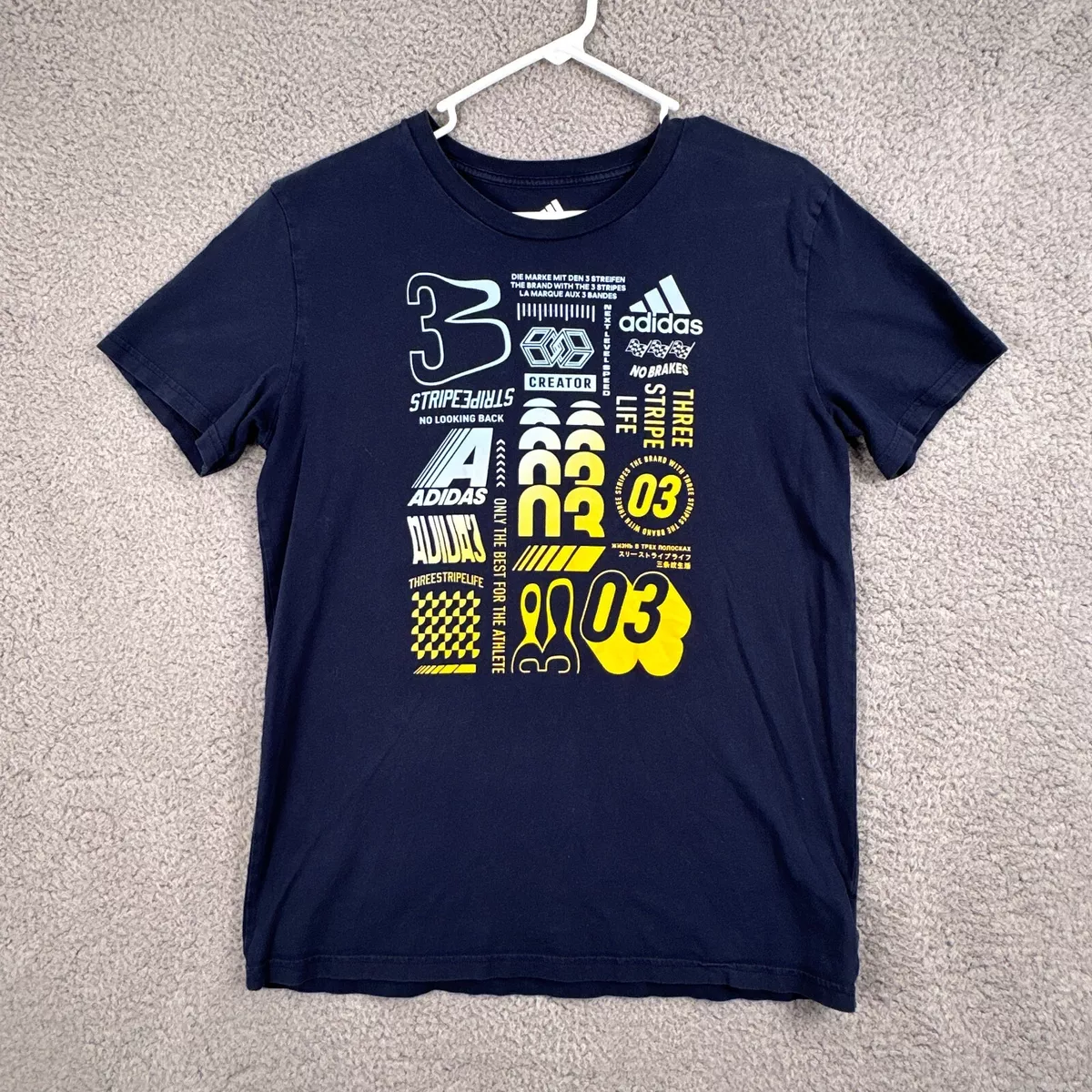 Adidas Triple Graphic T-Shirt Boys XL 18-20 Blue Print Athletic Tee | eBay