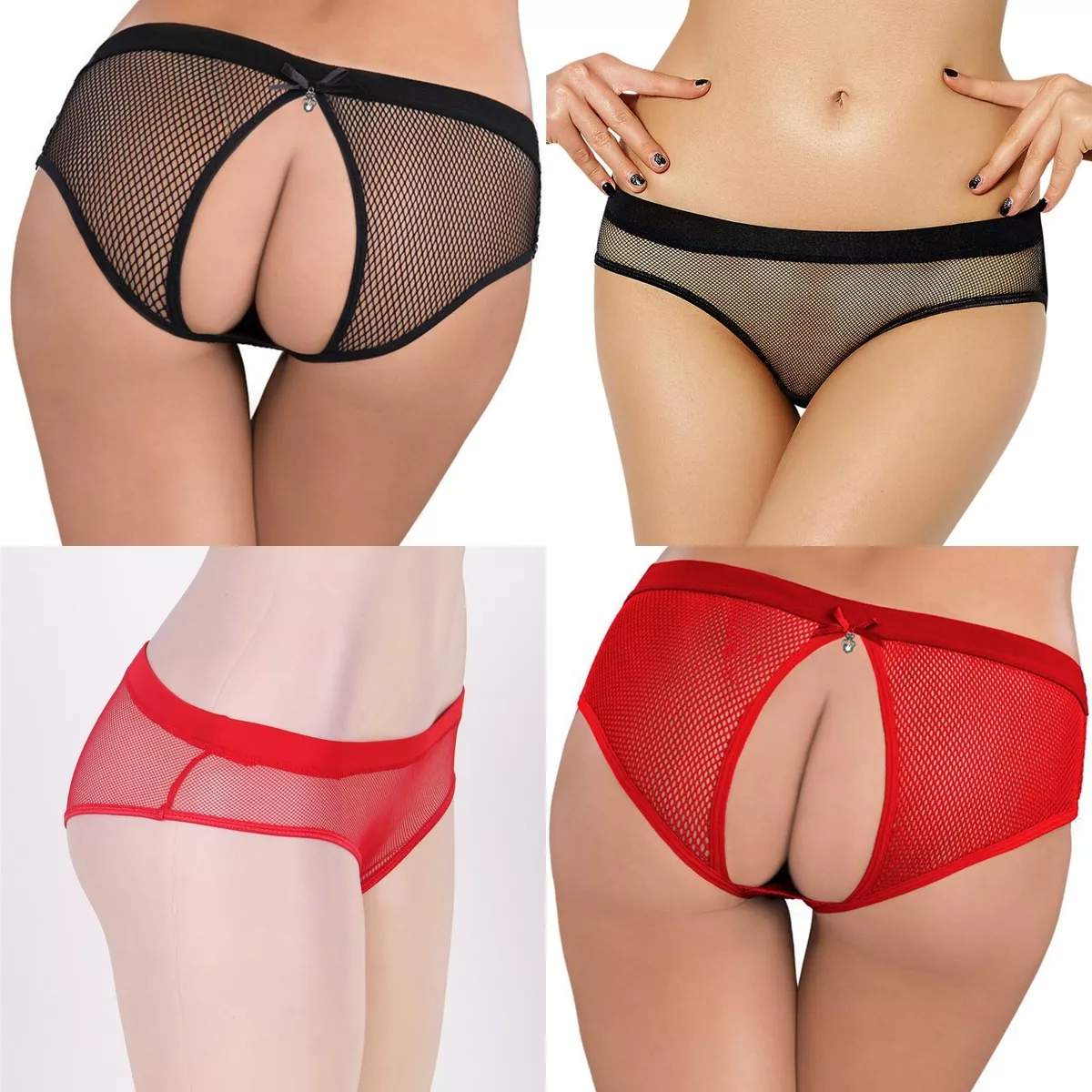 Ladies Sexy Backless O Pants Knickers Lingerie Underwear Black Red 10 12 14  16