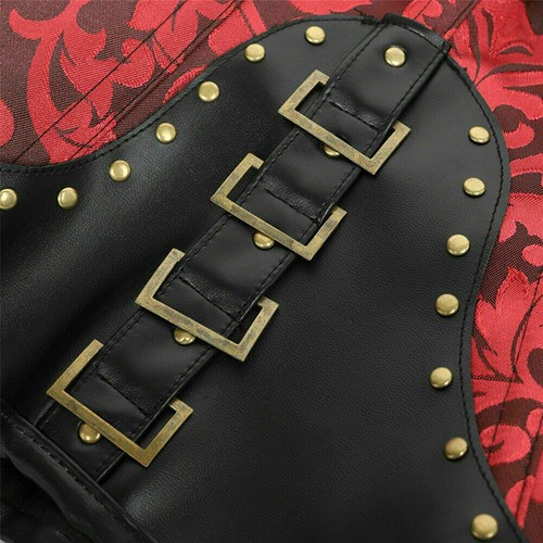 Steampunk Korsett Top Gothic Bustier braun/rot Stahl entbeint Überbrust Body Shaper - Bild 12 von 14