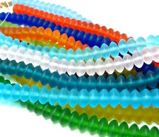 PICK 15" 8mm rondelle saucer sea beach glass beads frosted recycled matte