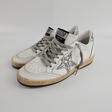 GOLDEN GOOSE Ball Star Women's White/Silver Leather Low Top Sneakers New