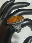 Vintage Russian 875 Silver Marquise Baltic Honey Amber Cocktail RING 波羅的海琥珀