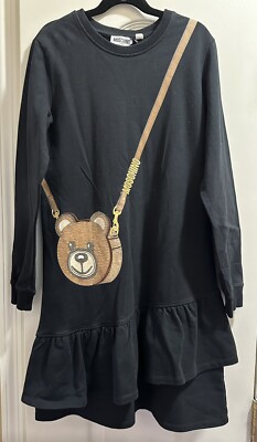 Authentic Moschino Bear Dress Girls /Teens Bear Purse Size 12 Black Winter Dress