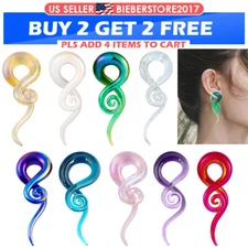 2PCS PYREX GLASS EAR TAPER PLUGS TUNNELS SPIRAL TWIST EARRING EAR GAUGE EXPANDER