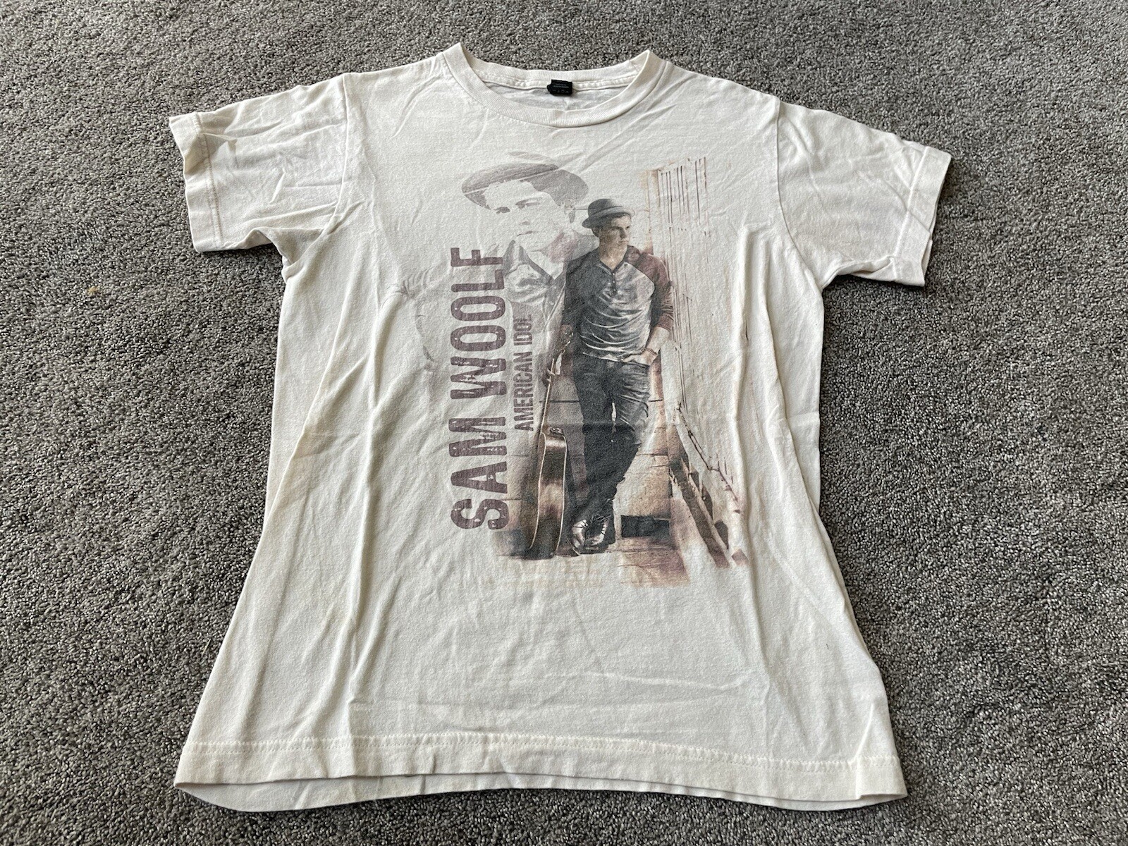 Sam Woolf Shirt Mens Small Beige American Idol Concert Tour 2014 Y2K Music Band