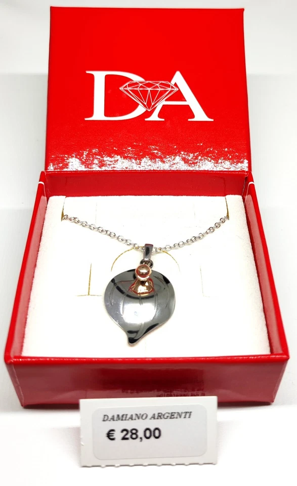 Collana argento 925 Damiano Argenti rodio bianco e rosa foglia - Immagine 2 di 3