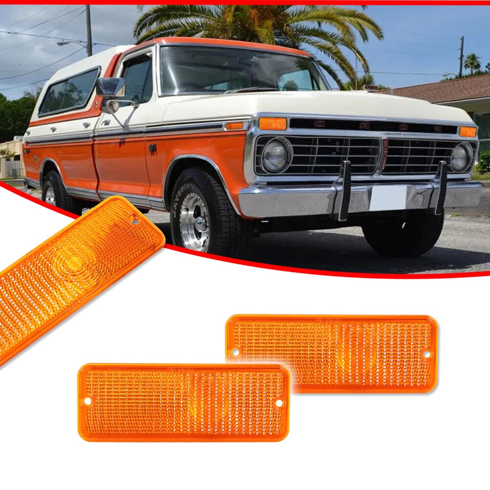 2x Lentes ámbar de luz de estacionamiento/señal de giro delanteras para Ford F-100 F100 1974-1977 Foto 2 de 4