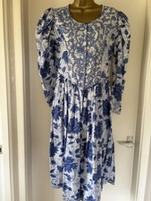Vintage 1980’s Phool Blue & White Dress Size Medium Cotton Perfect Summer Dress