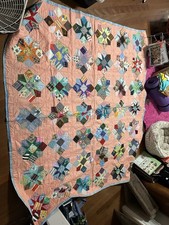 NICE Pink colorful Handmade Patchwork Scrap Blanket Quilt 72" X 76"