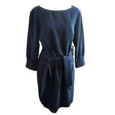 Vince Camuto Navy Blue Tie Waist Long Sleeve Midi Dress Size 6