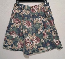 Vtg 90s Floral High Waisted Shorts Cottagecore Rose Print Mom Shorts Wide Leg