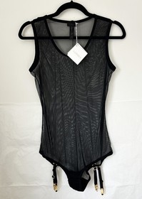 LA PERLA Black Sheer Mesh Bodysuit Scoop Neckline 3 Italy NWT