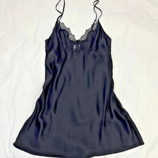 Nottibianche Womens Black Silk Lace Trim Slip Dress Sz M Y2K Dark Romantic Fairy