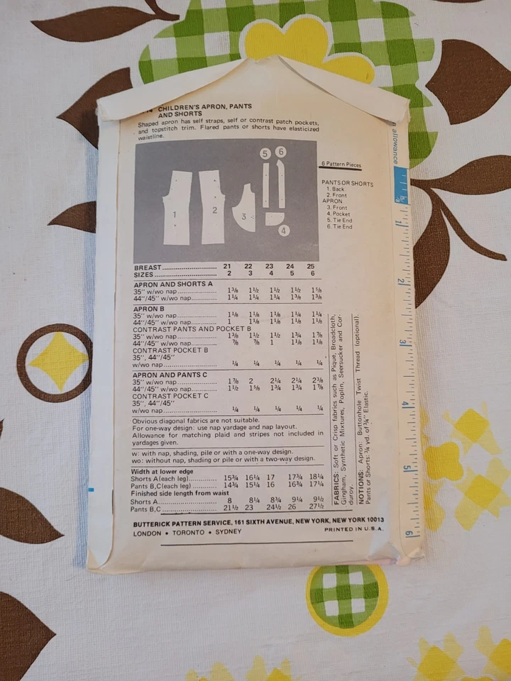 Vintage Sewing Pattern Butterick Easy 6 Childrens Apron Pants Shorts 6714 Size 4 - Image 2 of 3