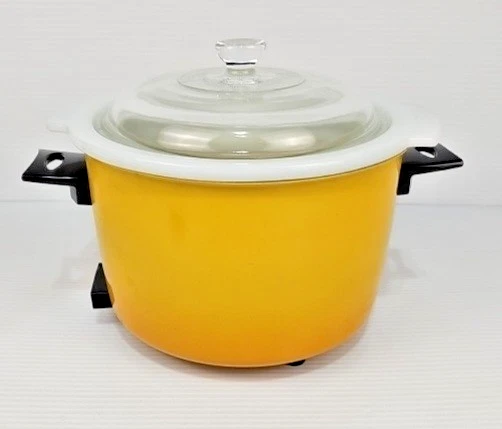 Vintage Wear-Ever 3.5 Qt Slow Cooker 38032 Burnt Orange/Yellow Glass Lid 1980s
