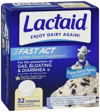 LACTAID Fast Act Lactase Enzyme Supplement Chewable Tablets Vanilla Twist 32 EA
