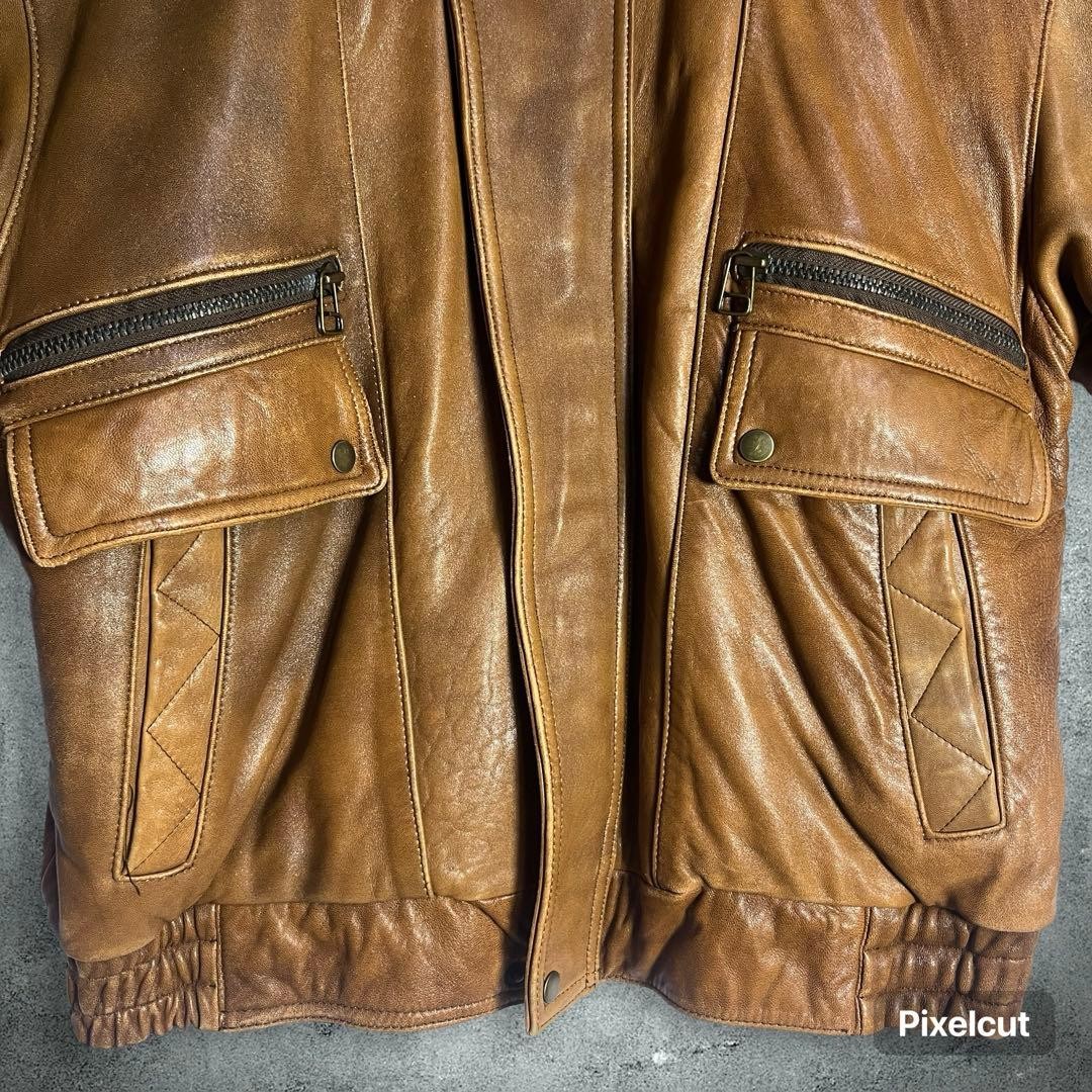 A2 Map Pattern Flight Jacket L Sheep Leather Agin… - image 3