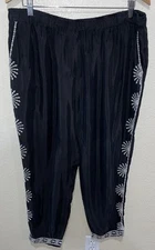 Johnny Was Workshop Women's Ciro Jogger Pant Black w/White Embroidery Sz XL